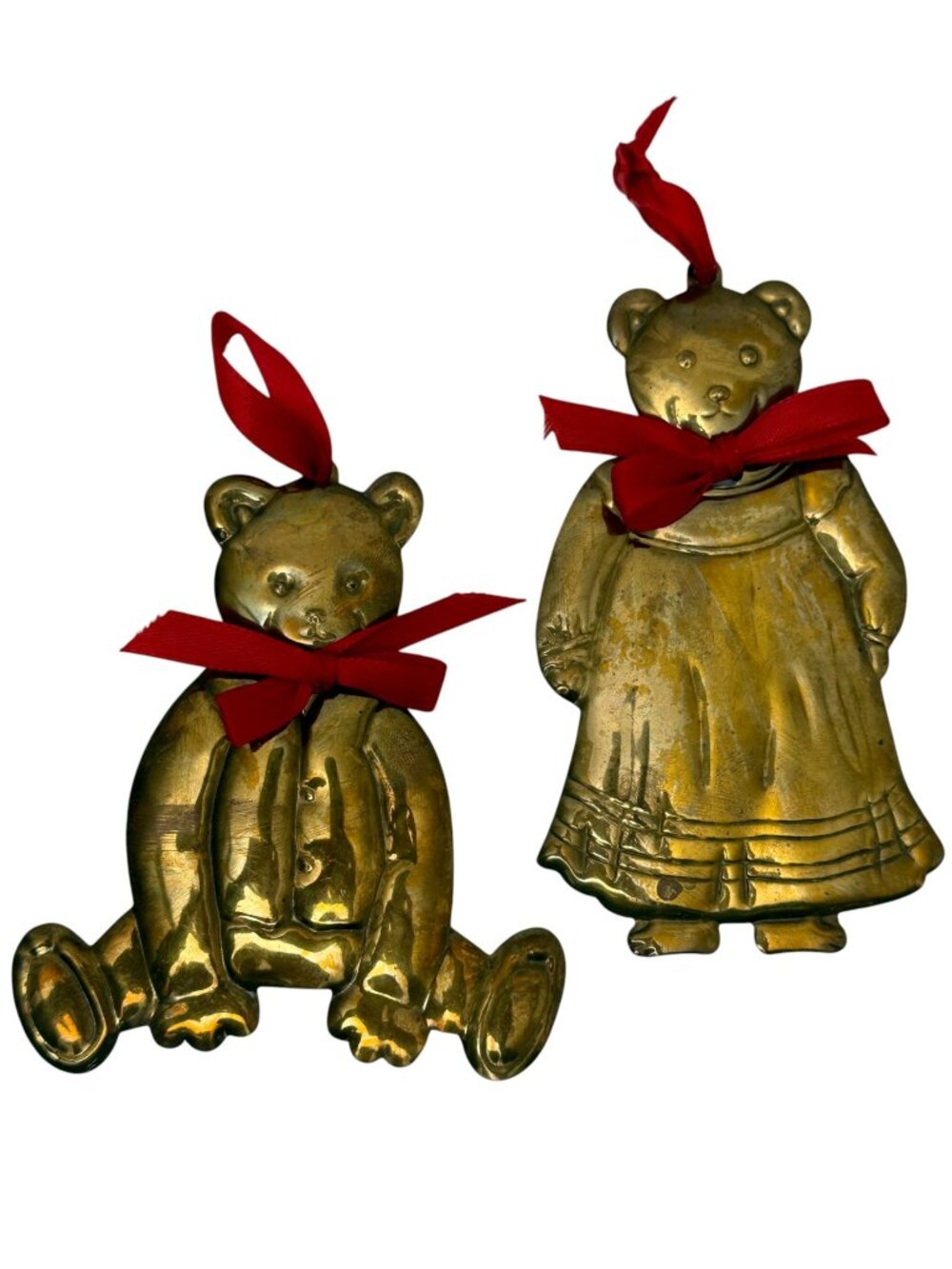 DEPARTMENT 56 Teddy Bear Christmas Ornaments Vintage Brass 80s Hong Kong Holiday
